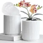 2Pack White Ceramic Orchid Pots Planter with Drip Trays and Cymbidium Basket