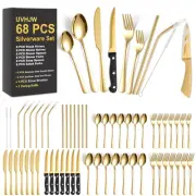 68-piece Gold Silverware Set with Steak Knife, Service for 8, Stainless Steel...