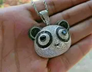 Black & White Cubic Zirconia Panda Face Pendant 14K White Gold plated Silver