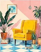 TAOPAOLAB Cozy Reading Nook Paint by Numbers Kit for Adults – DIY Yellow Chair and Houseplants Painting on Canvas 16x20In, Acrylic Paint Set, Suitable for Beginners, Art for Home Decoration or Gifts