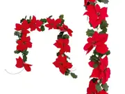 bulk 12 Xmas Red Poinsettia Garland Decoration 190x30cm