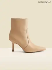 Sosandar Cream Leather Square Toe Ankle Boots (AT6508) | $275