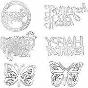 Accfore 6 Pack Die Cuts for Card Making, Happy Birthday & Butterfly Shapes, Carbon Steel, Card Making Dies
