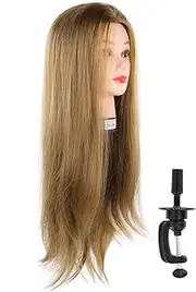 Traininghead 25.6in Female Human Hair Mannequin Head Hair,Styling Training Head Cosmetology Manikin Head Doll Head for Hairdresser with Clamp stand