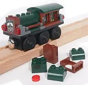 Brick Built Wooden Train - Baseplate Compatible with Block Brands and Wooden Railway - Series 2 - Rustin' Dustin - Train Track Accessories - Easter Basket Stuffer