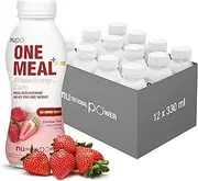NUPO One Meal + Prime Strawberry - Ready-to-Drink Shake - Tasty Meal Replacement Smoothie with 24 Vitamins and Minerals - High Protein - No Added Sugar - 12 x 330ml