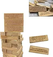 54 Pieces Icebreaker Questions Tumbling Tower Game,Funny Blocks Stacking Tower Game,Wooden Board Stacking Tower Games,Interactive Icebreaker Questions Tumbling Tower Game,Lawn Yard Outdoor Game