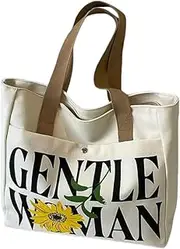 [Copajama] GENTLEWOMAN Off-White Canvas Tote Handbag for Women – Shoulder Bag Style