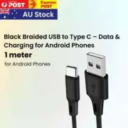 1M Black Braided USB to Type-C Cable Black Data & Charging for Smart Phones