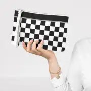 Black White Checkered Vegan Leather Clutch Women Makeup Bag-Cosmetic Bag