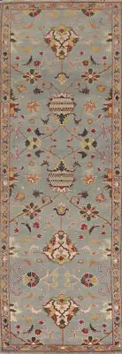 Light Gray Blue Oushak Oriental Runner Rug 3x10 Handmade Hallway Carpet