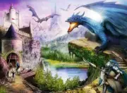 Jigsaw Puzzle Fantasy Mythology Medieval Dragons Mountains of Mayhem 200 pc NEW