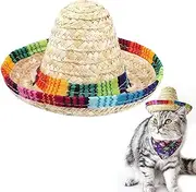 Pet Straw Hat Dog Sombrero Hat Mexican Funny Cap Pet Costume Accessories for Birthday Christmas Halloween and Fiesta Party