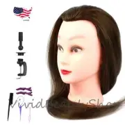 24" Cosmetology Mannequin Human Hair Hairdresser Manikin Doll Wig Head Brown