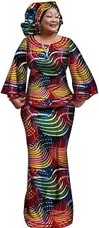 [BAZINRICHE] Women African Dresses Clothing Ankara Bazin Riche Dress Womens Skirts Set Print Dashiki Top with Headscarf