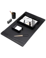 Bey-Berk 6pc Black Leather Desk Set