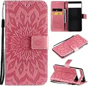 Ttianfa Case for Google Pixel 6 PRO Wallet Flip case with 2& Tempered Glass Screen Protector[2 Card Slot][Magnetic][Stand] Sunflower Embossed Strap PU Leather 360° Shockproof Flip Folio,Black