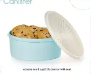 Tupperware Servalier Stacking Cookie Canister 8 Cup One Touch Seal light blue