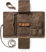 [BS-VOG] Waxed Canvas Tobacco Bag for 2 Pipes with Folding Stand Storage Organizer for Travel, Daily Life & Gift.(No Whistles), Brown