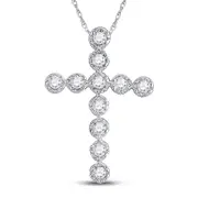 14kt White Gold Round Diamond Paternoster Cross Pendant 1/8 Cttw