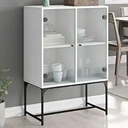 Side Cabinet with Glass Doors White 69x37x100 cm - Modern Entryway Accent Furniture, Engineered Wood Buffet Sideboard Cabinet with Ample Storage for Dining Room or Living Spaces