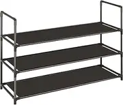[Vockot] 3-Tier Stackable Shoe Rack, Sturdy & Durable Long Shoe Shelf Storage Organizer for Entryway, Bedroom, Floor,10-12 Pairs of Shoes,Black