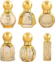 CHSEEO Essential Oils Roller Bottles, 6 Pcs Mini Refillable Empty Vintage Perfume Essential Oil Roll on Dispenser Bottles Egyptian Arabic Style, 6 ml for Travel Perfume Aromatherapy Container, Gold