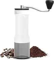 M l Coffee Bean Grinder for Home Use 40 Level Adjustable Espresso Grinder with Clear Bin Bearing Positioning with Long Hand Crank Portable Coffee Grinder for Camping Travel White