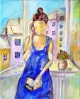 ORIGINAL oil painting on canvas faceless reader woman near window reading book