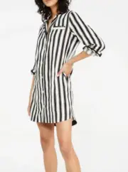 NEW PETER ALEXANDER WOMENS STRIPED BLACK WHITE NIGHTSHIRT NIGHTIE LARGE L $89.95