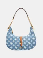GUESS Denim Logo Kuba Top Zip Shoulder Bag in Blue