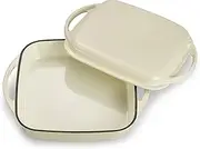Echtwerk Universal Roasting Dish and Serving Pan 2-in-1 Set, Cast Iron Casserole Dish with Lid, Cast Iron Pot with Enamel Coating, Suitable for Ovens, Grill, BBQ and Induction, Cream, 1.5 L