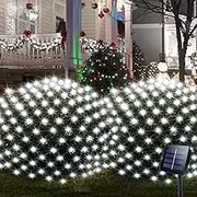DealBeta Solar LED Net Lights,9.8ft x 6.6ft 200 LEDs Net Mesh Tree-wrap Lights,Dark Green Cable,8 Modes Outdoor Mesh Lights for Window Wall Sweetheart Table Background Camping Beach - White