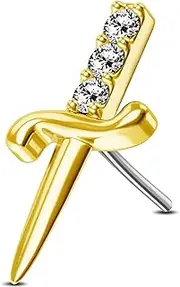 [Jewseen] 14K Gold Threadless Top Sword Flat Back Top 16g 18g 20g Cartilage Stud Tragus Helix Piercing Jewelry Nose Lip Stud for Women Men (Only Top)