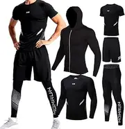 [BOOMCOOL] Men Workout Clothes Outfit Fitness Apparel Gym Outdoor Running Compression Pants Shirt Top Long Sleeve Jacket 4PCS or 5pcs