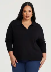[Taking Shape] Taking Shape Polo Collar Natural Jumper Size 16 in Black, Viscose - Plus Size Women's Clothing Black