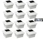 12 Pack White Outdoor Solar Powered LED 4 x 4 Fence Post Cap Lights For PVC Post