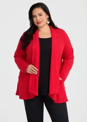 [TS] Taking Shape Shawl Collar Snug Cardigan Size 18 in Ribbon RED - Plus Size Women's Cardigans Ribbon Red