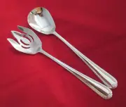 NEW! Reed & Barton DOMAIN Stainless Glossy Rope Edge Long Salad Serving Set