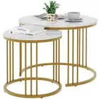 Coffee Table Faux Marble Nesting Table for Small Place 2 Sets Modern