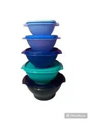 Tupperware Classic Servalier Bowl Set of 5 Shades of Blue Serving & Mixing
