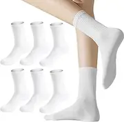 [NASHRIO] 3 Pairs White Crew Socks Women,Sports Socks Cushioned Socks Cotton Socks for Women Girls, Womens Crew Lightweight Thin Casual Calf White Socks Running Socks Breathable Crew Socks