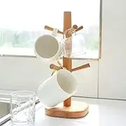 Hooshion Wooden Mug Rack: 6-Hook Organizer & Dryer for Tea & Coffee Cups