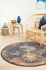 Abode Rug Culture Navy Multi Vintage Look Aztec Round Rug