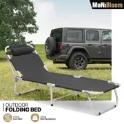 Folding[DETACHABLE PILLOW]Cot Adjustable Backrest Recliner Portable Military Bed