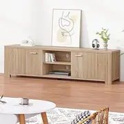 ALFORDSON TV Cabinet Stand 160 x 40 x 45cm Wood Color, Modern Furniture Entertainment Unit for Living Room, Multimedia Centre with Storage Cabinet and Open Shelves for Console Speaker Soundbar