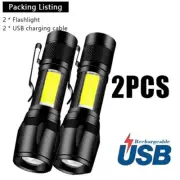 2-Pack LED Flashlight COB+XPE Portable Torch Camping Lantern Zoomable Flashlight