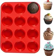 12 Cup Silicone Muffin Pan, Generic Cupcake Baking Pan/Non - Stick Silicone Mold/Dishwasher, Baking Model Circular Kitchen high Temperature Resistant Baking, Microwave Safe ﻿