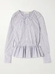 [LIBEROWE] LIBEROWE - + The Vanguard Striped Cotton-poplin Peplum Blouse - large large Purple