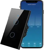 [UanTii] Smart Switch Tuya WiFi Switch Alexa Switch Timing Schedule Wireless Switch, Compatible with Alexa, Works with Google Home (Black, 2-Gang)